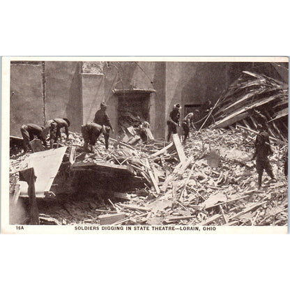 Antique Postcard Soldiers Digging in State theatre Lorain OH TD8-O2