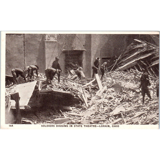 Antique Postcard Soldiers Digging in State theatre Lorain OH TD8-O2