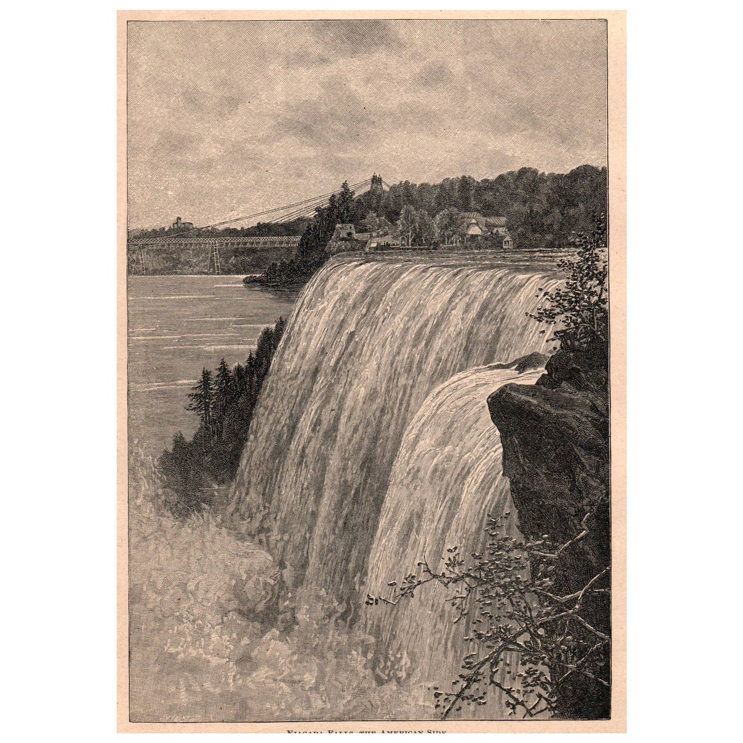 Niagara Falls - The American Side 6x9" Original Engraving 1899 TJ8-7