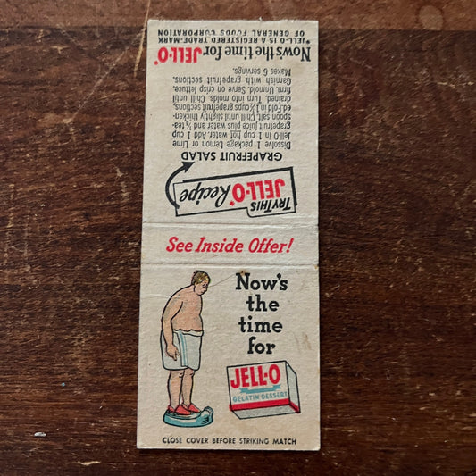 Jello Grapefruit Salad Recipe Man on Scale Advertising Matchbook Cover MM8-9