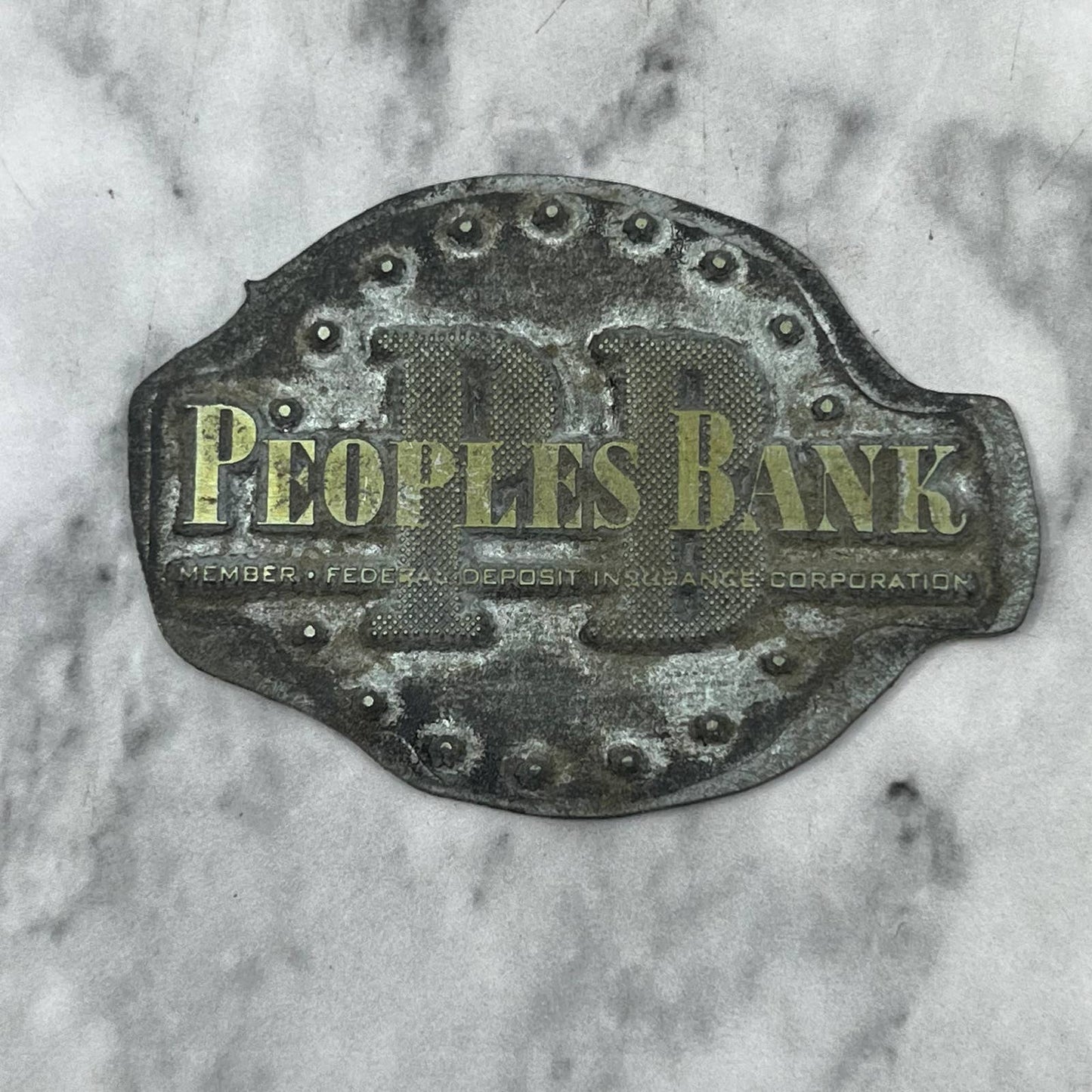 Vintage Printing Letterpress Printers Block Plate People's Bank Logo TJ56
