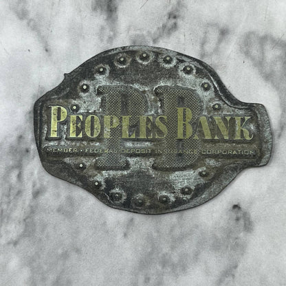 Vintage Printing Letterpress Printers Block Plate People's Bank Logo TJ56