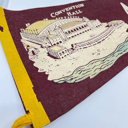 1940s Atlantic City NJ Convention Hall Maroon Souvenir Felt Pennant 25” TF5