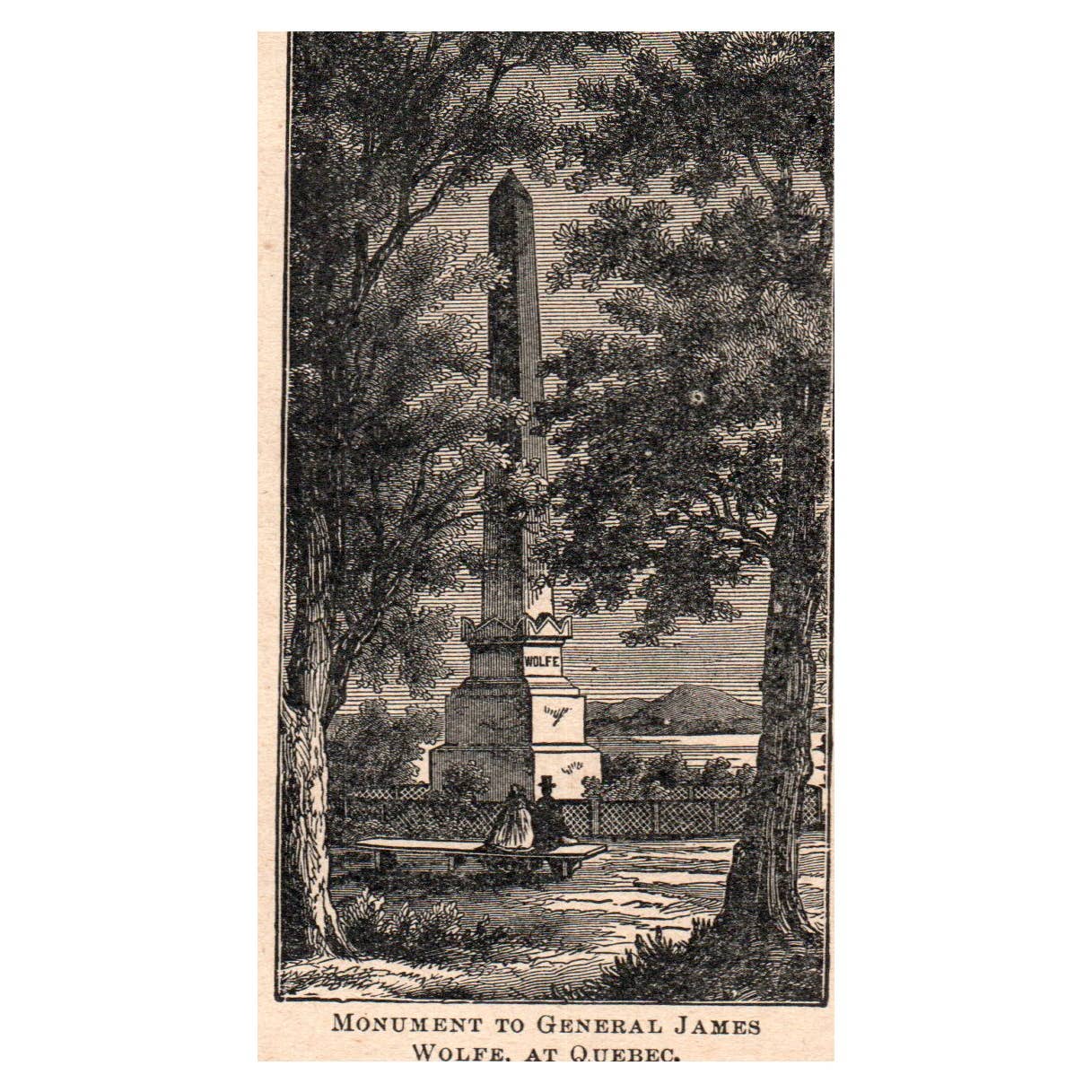 General James Wolfe Monument Quebec Canada 2x4" Original Engraving 1899 TJ8-7