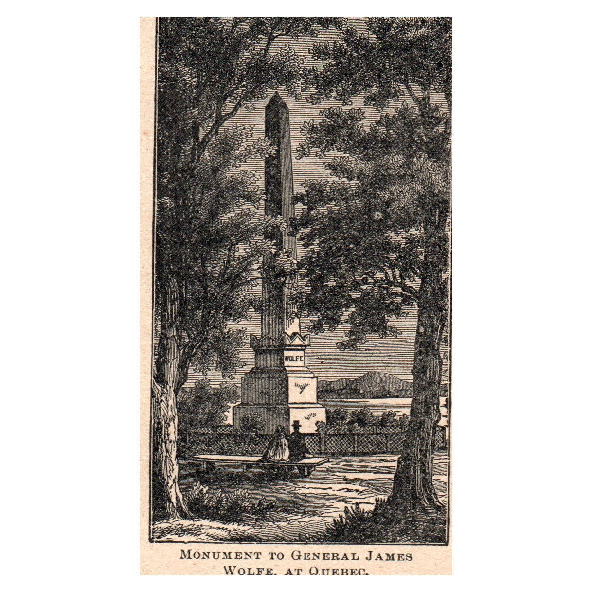 General James Wolfe Monument Quebec Canada 2x4" Original Engraving 1899 AK5-M28