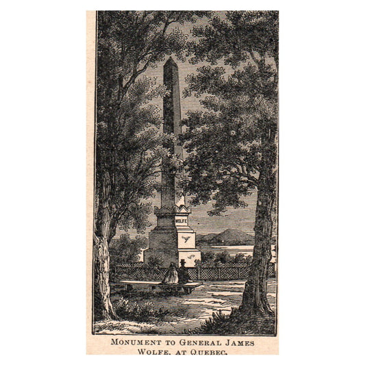 General James Wolfe Monument Quebec Canada 2x4" Original Engraving 1899 AK5-M28