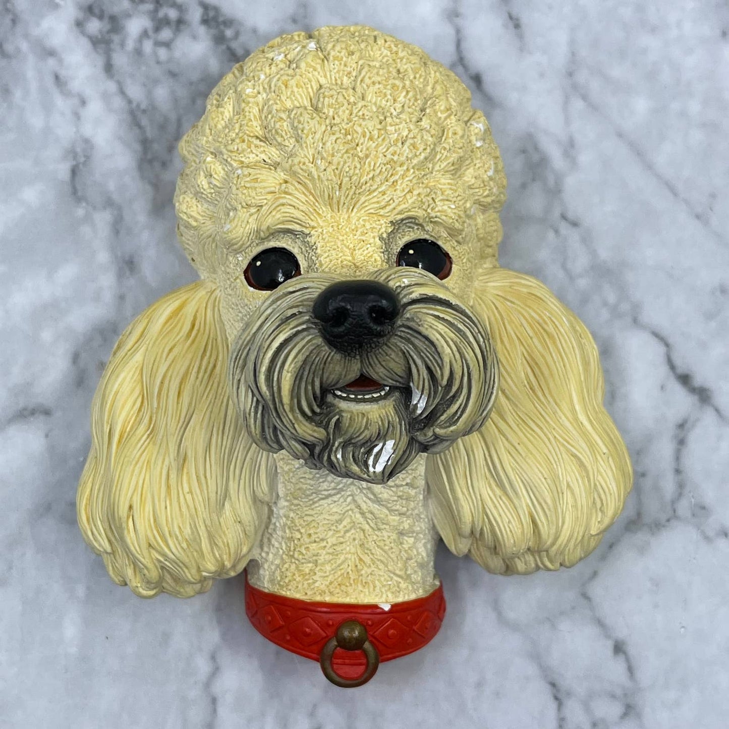 1968 Chalkware White Poodle Dog Head Wall Hanger Figurine Bossons England TI9