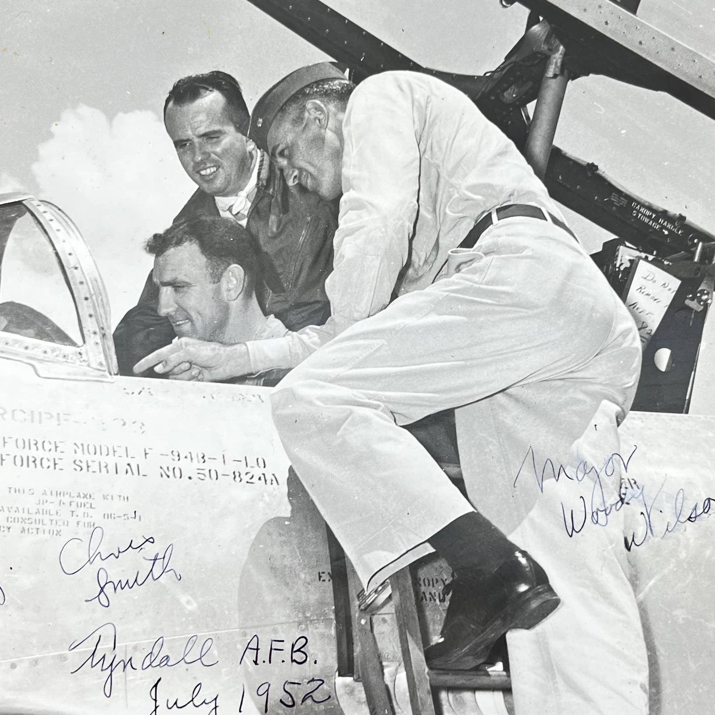 1952 Signed Photo Flight Test Pilot Mj. Woody Wilson Chris Smith F-94 8x10” AB2