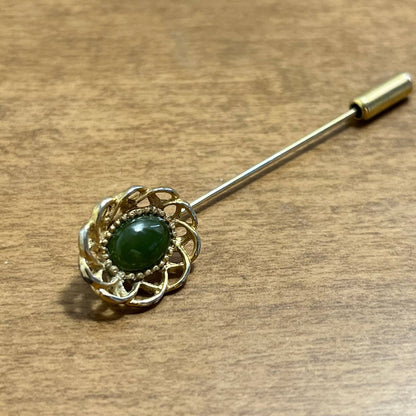 Vintage MCM Hat Lapel Stick Pin Gold and Emerald Green Tone SE1