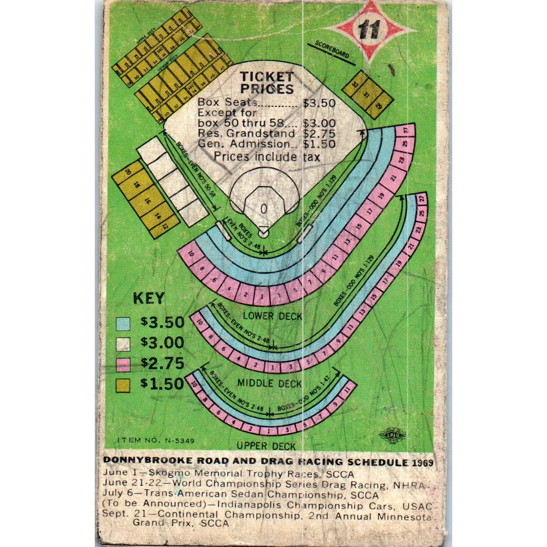 1969 Minnesota Twins Baseball Bear Hamms Pocket TV Schedule TK1-P3