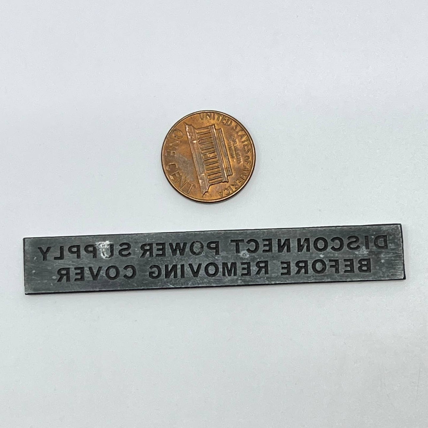 Vtg Disconnect Power Supply Before Removing Cover Print Metal Stamp Typeset SD3