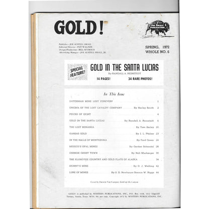 GOLD! Magazine Treasure Hunting Spring 1972 Western Publications M1
