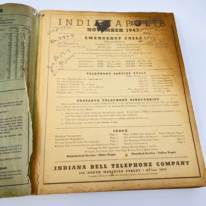 1943 Indianapolis Telephone Directory Book Indiana Great Local Ads TE2