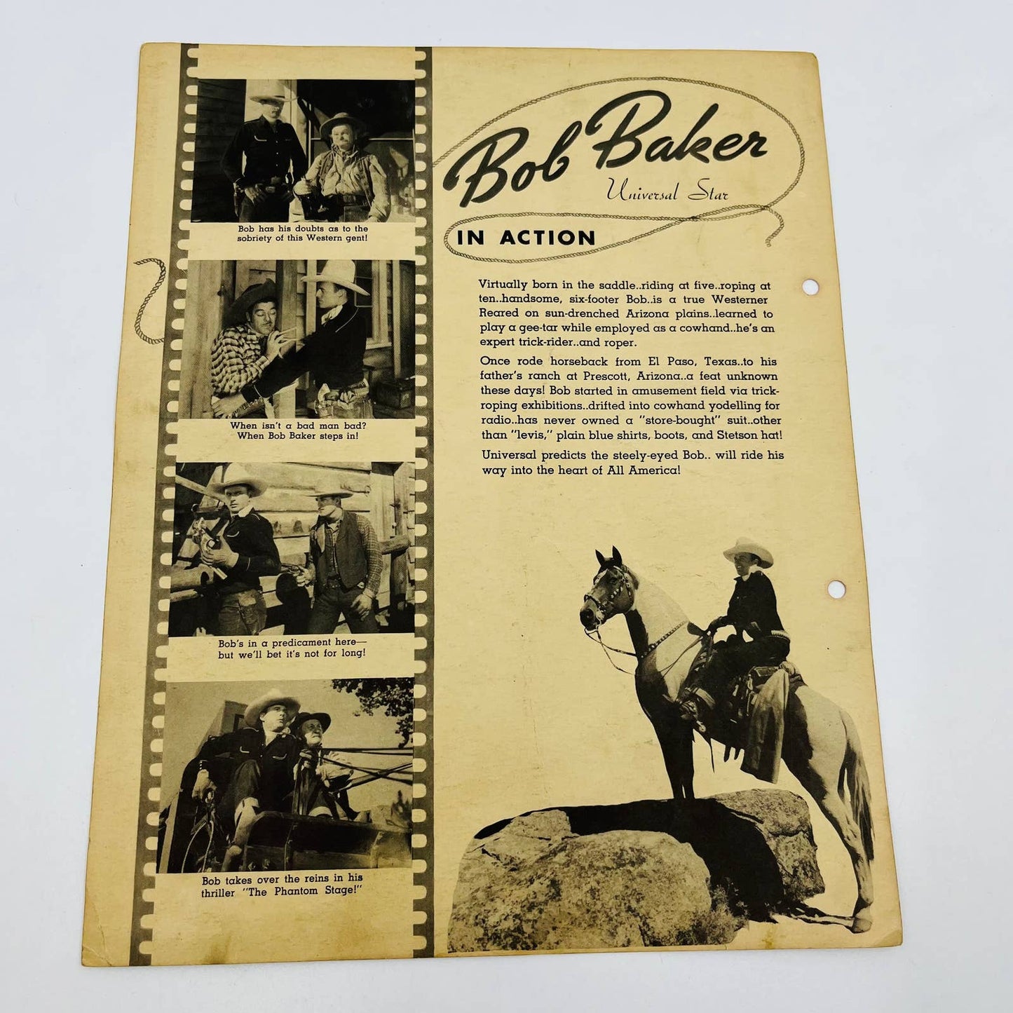 1940s Bob Baker - Dixie Ice Cream Premium Color Movie Photo Cowboy Western D3