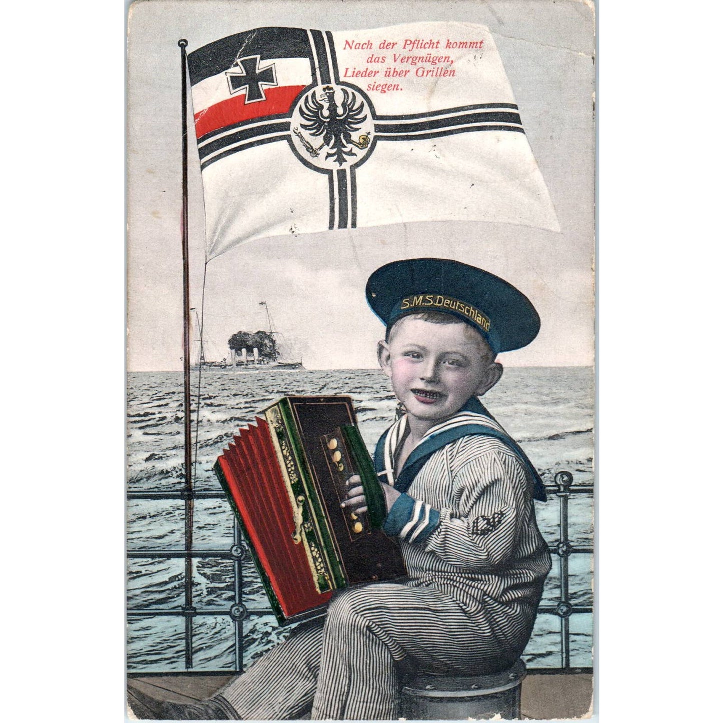 SMS Germany Accordion After duty comes pleasure, songs Original Postcard TJ7-RP3