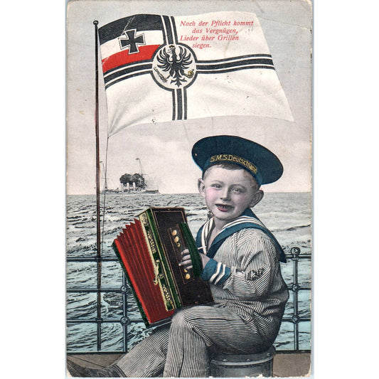SMS Germany Accordion After duty comes pleasure, songs Original Postcard TJ7-RP3