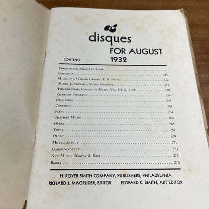 Disques A Musical Monthly August 1932 Victrola Record Magazine  A10