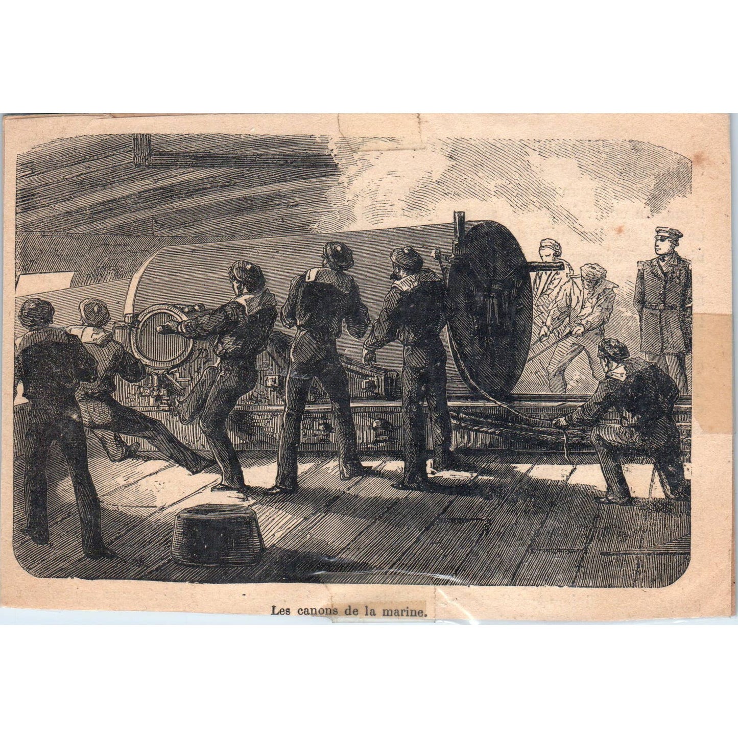 1880s French Wood Engraving Franco Prussian War Naval Guns 4x6" TJ1-1