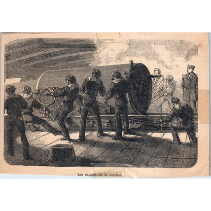 1880s French Wood Engraving Franco Prussian War Naval Guns 4x6" TJ1-1