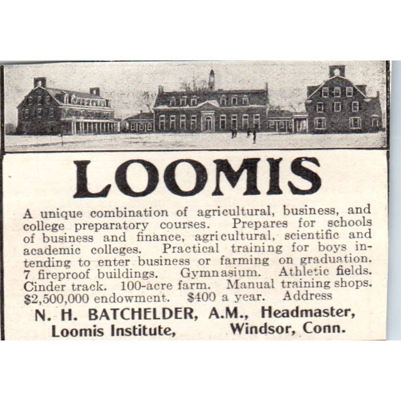 c1920 Harper's Magazine Ad Loomis College Prep N.H. Batchelder Windsor CT EA3-2