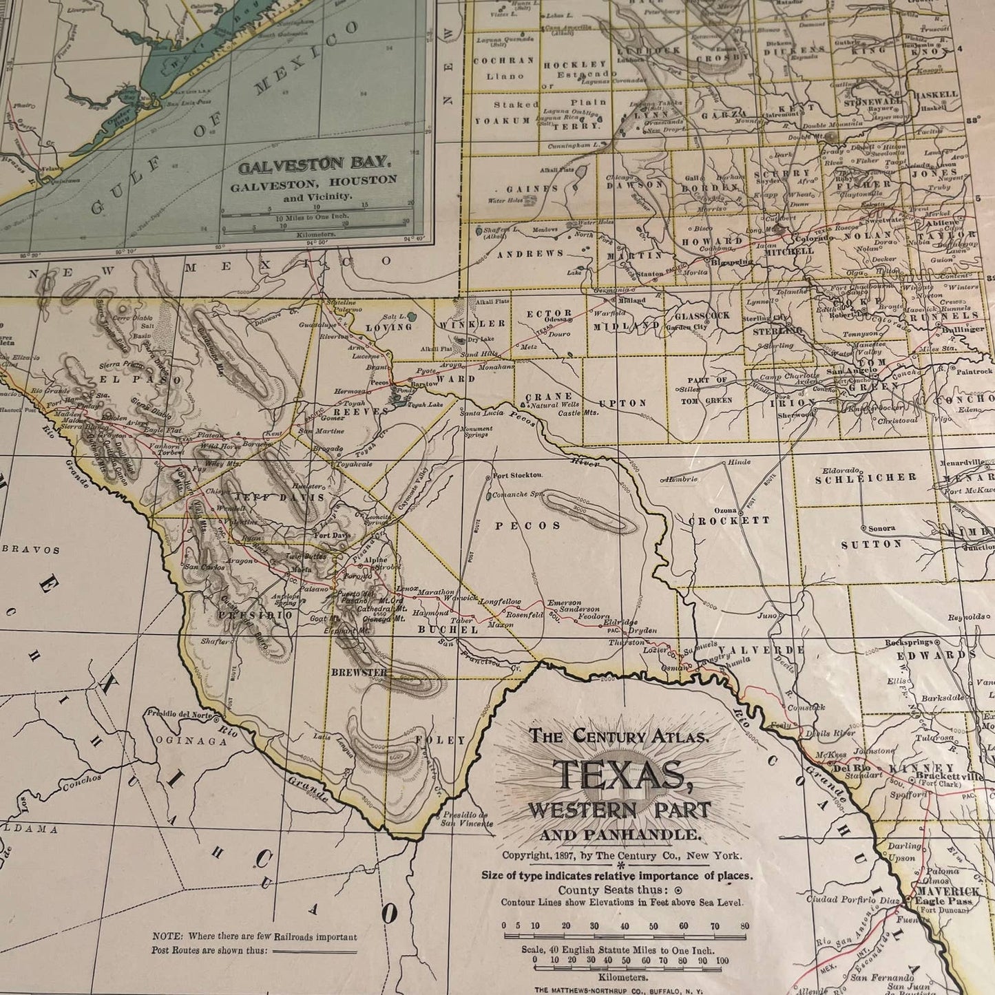 Antique 1897 The Century Atlas Map of TEXAS SET OF 2 Engraved 12.5 x 17” FL5