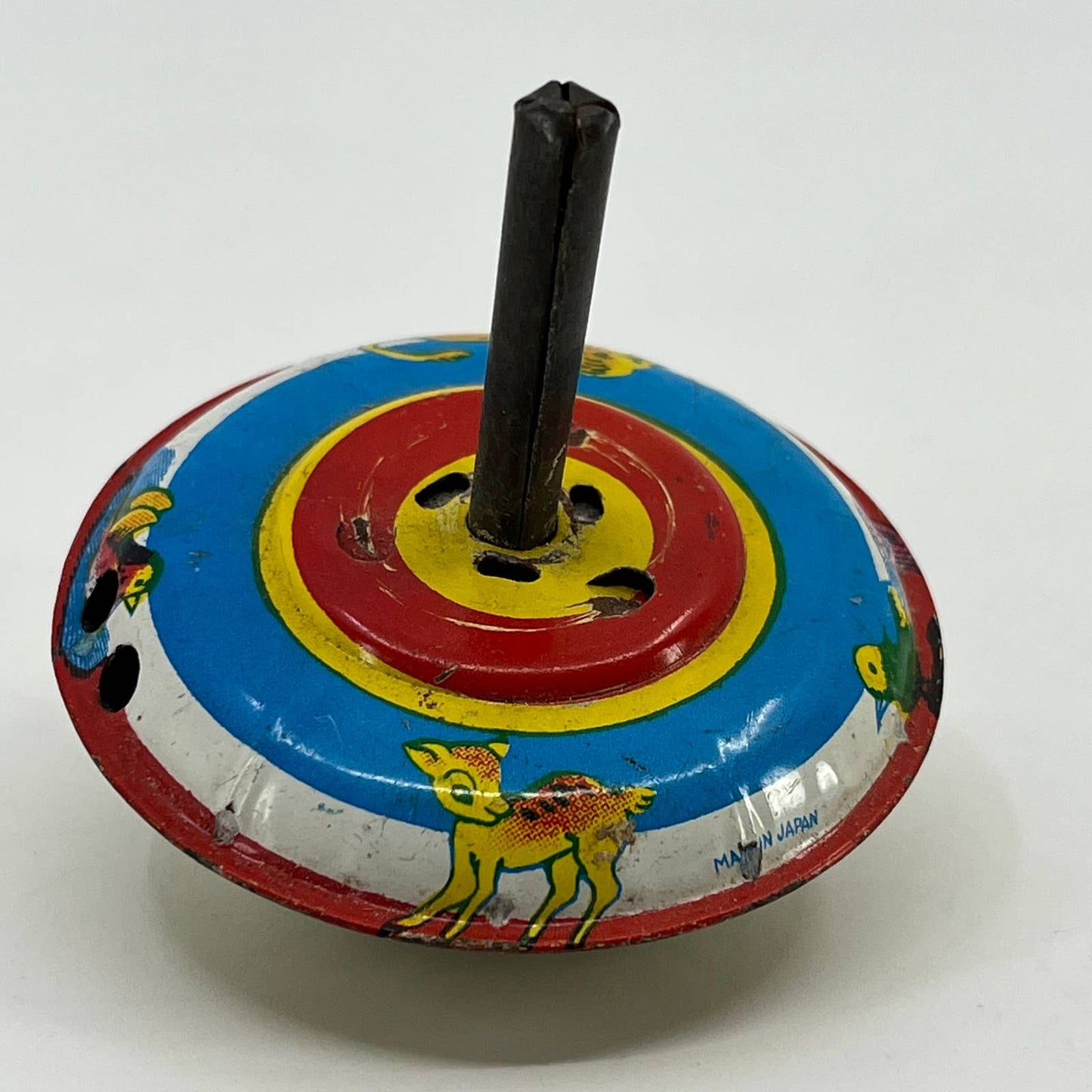 Vintage Original Tin Litho Animals Toy Spinning Top Japan SC4