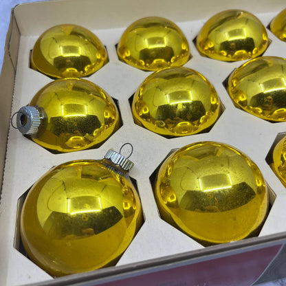 Shiny Brite 12 Vintage 2 5/8" Mercury Glass Ornaments Original Box Gold OT1