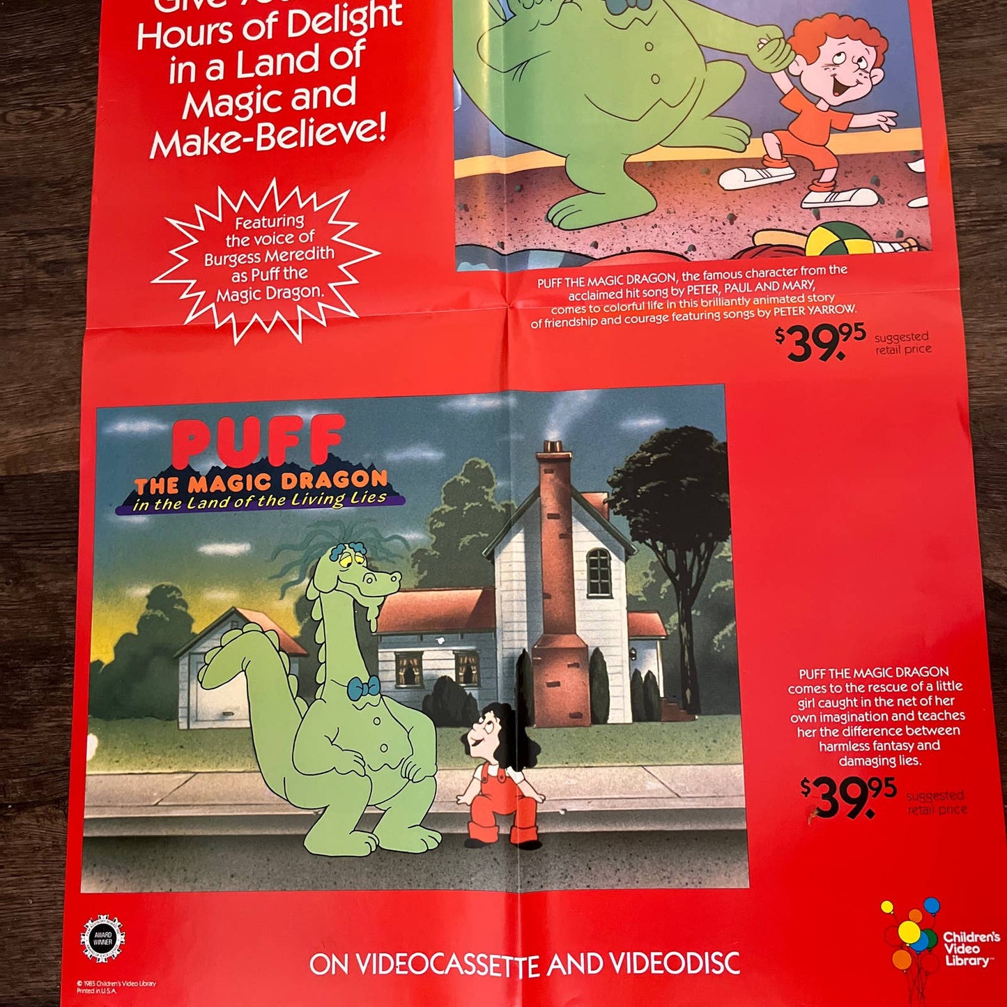 RARE 1985 Poster DANCE Puff the Magazine c Dragon on Home Video 24x36" FL3