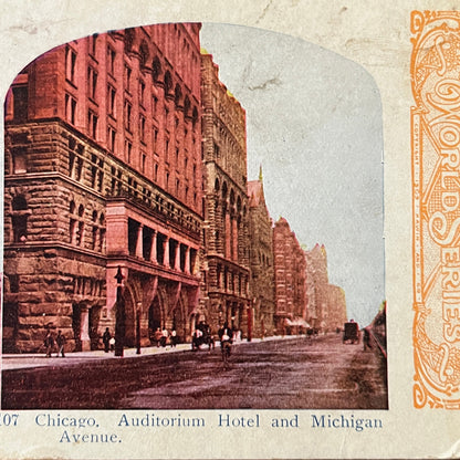 Auditorium Hotel & Michigan Avenue Chicago Antique Stereoview Card H2-3