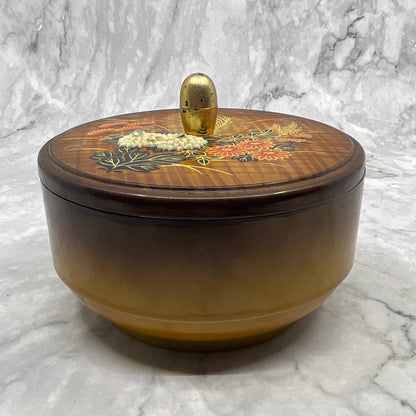 Vintage MOC Round Brown Plasticware Trinket Jewellery Box Powder Jar 4.75" TI7