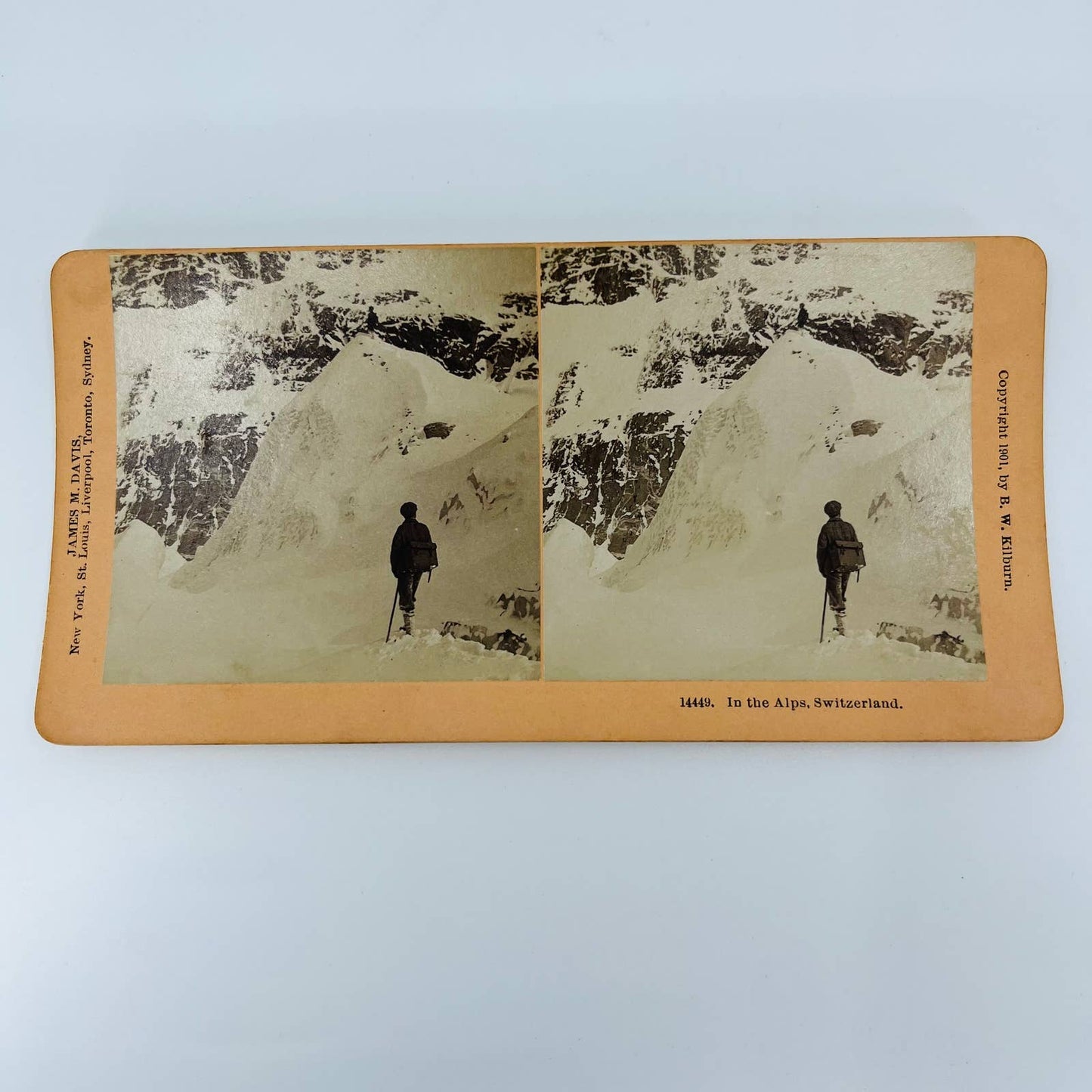 1901 Stereoview Mountain Climber Traversing Alps in Switzerland Swiss Alps