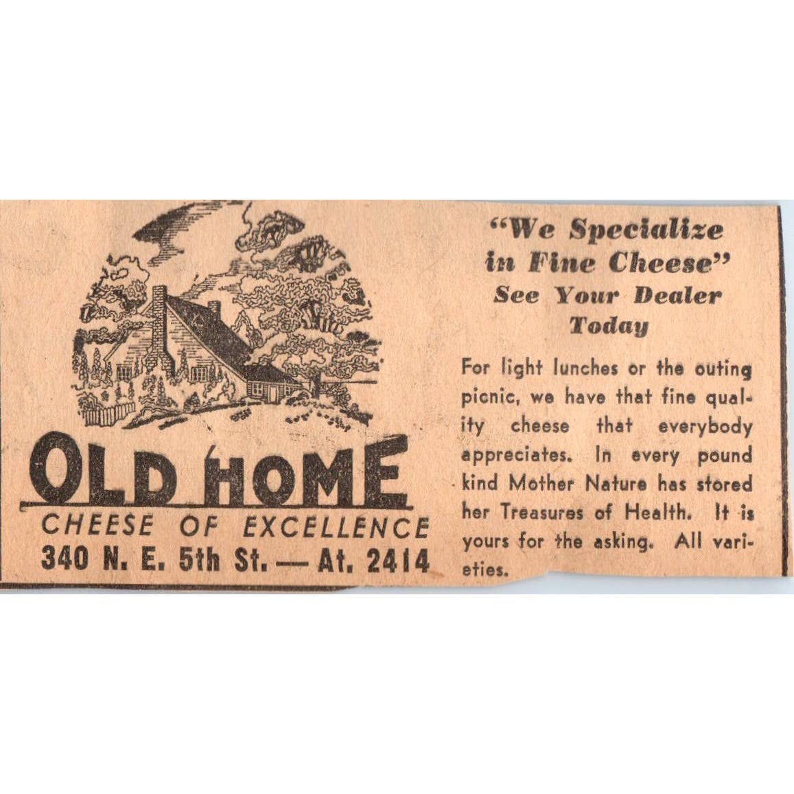 1935 Minneapolis Journal Newspaper Ad Old Home Cheese N.E. 5th St. FL5-6