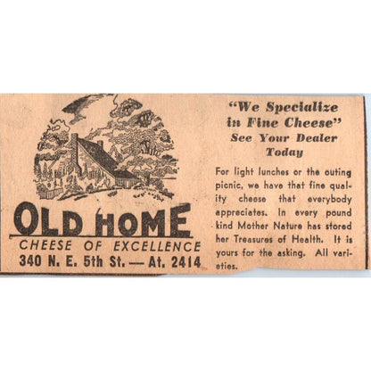 1935 Minneapolis Journal Newspaper Ad Old Home Cheese N.E. 5th St. FL5-6