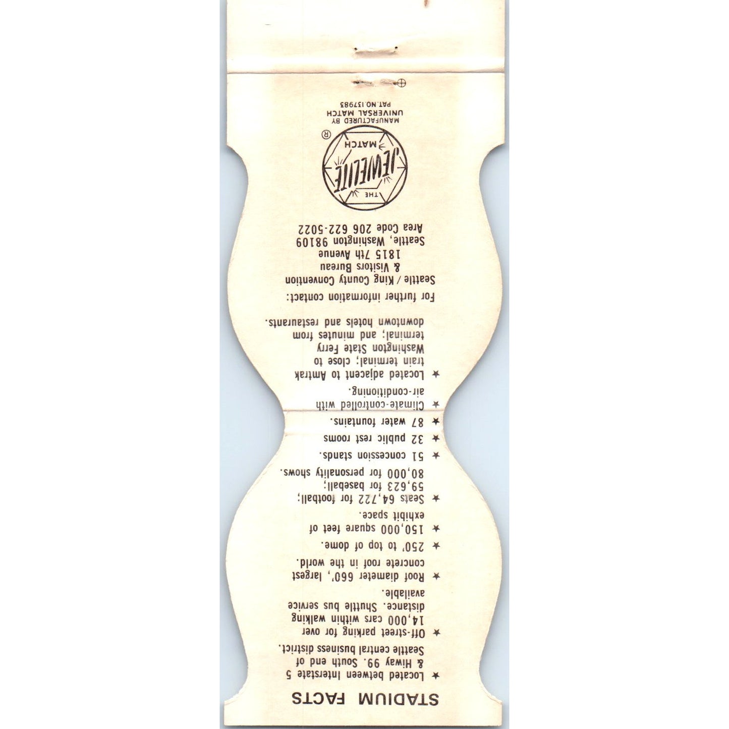 Stadium 75 Seattle Washington Die Cut Advertising Matchbook Cover SA6-M3
