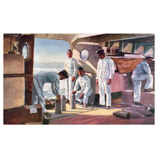 Navy Sailors Taking in 12 Inch Shells Raphael Tuck - Original Postcard TJ8-5