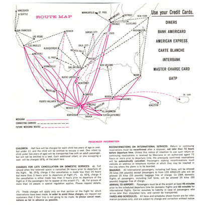 1970 Mexicana Airline Schedules and Fares Timetable Fold Out Brochure SE4