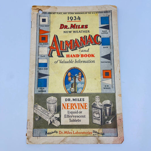 1934 Dr. Miles Almanac And Hand Book Nervine Quack Medicine Elkhart IN TE7