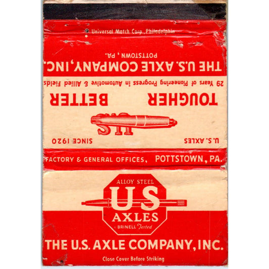 The US Axle Company Pottstown PA Advertising Matchbook Cover SA1-M5