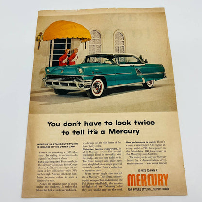 Vintage AD 1955 Teal Mercury Extra-Low Silhouette Montclair Sport Coupe AA1