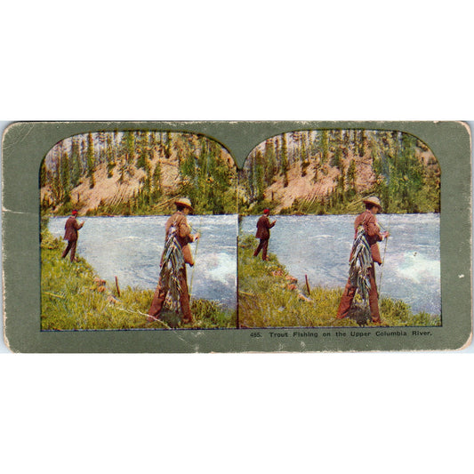 Trout Fishing on the Upper Columbia River - Antique Stereoview Card H3-2