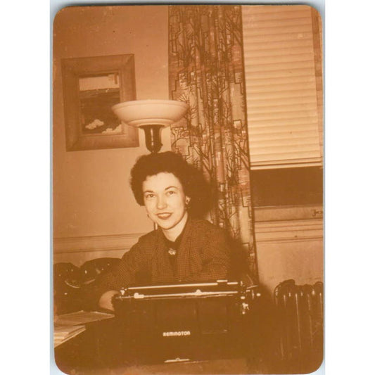 1940s Photograph Woman Using Remington Typewriter 2x3" SE5