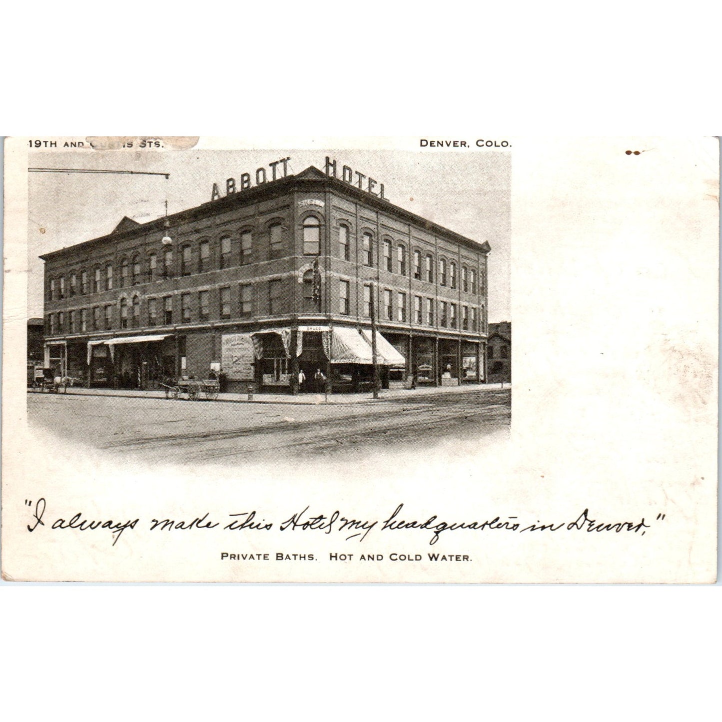 1910 Abbott Hotel Denver Colorado Original Postcard P1-11