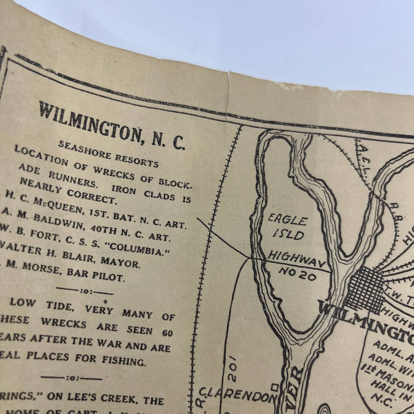 1925 Map of Wilmington NC Seashore Resorts by Robert N. Sweet 8.5x11" AC9