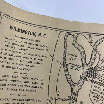 1925 Map of Wilmington NC Seashore Resorts by Robert N. Sweet 8.5x11" AC9