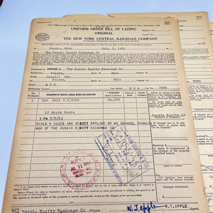 1953 The New York Central Railroad Co RR Original Bill of Lading Lot of 10 AB1-1