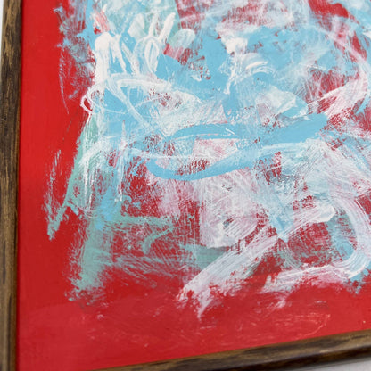 Framed Original Abstract Art Painting "Red White Sky Blue" Acrylic 5x7 TI5