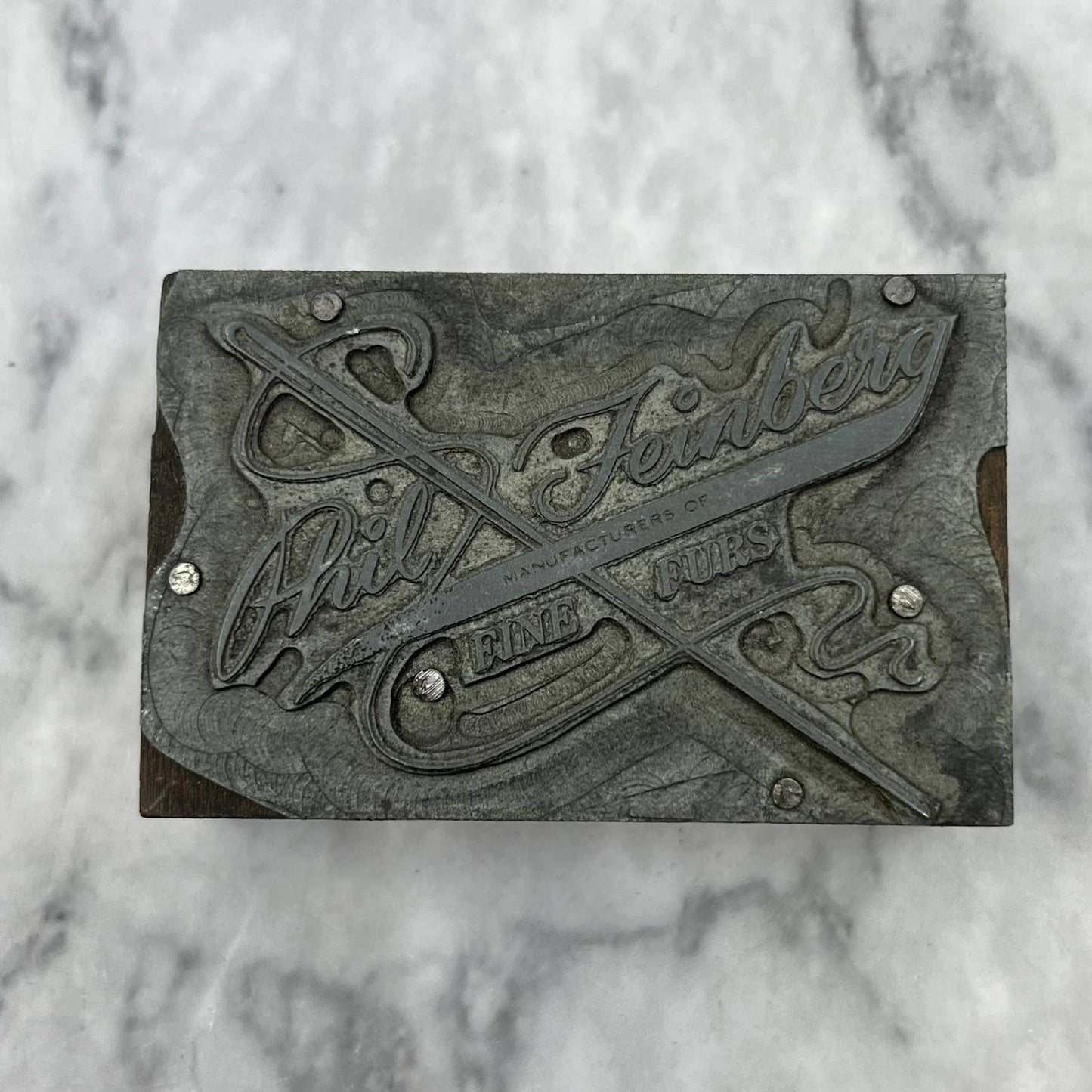 Vintage Printing Letterpress Printers Block Plate Phil Feinberg Fine Furs TJ53