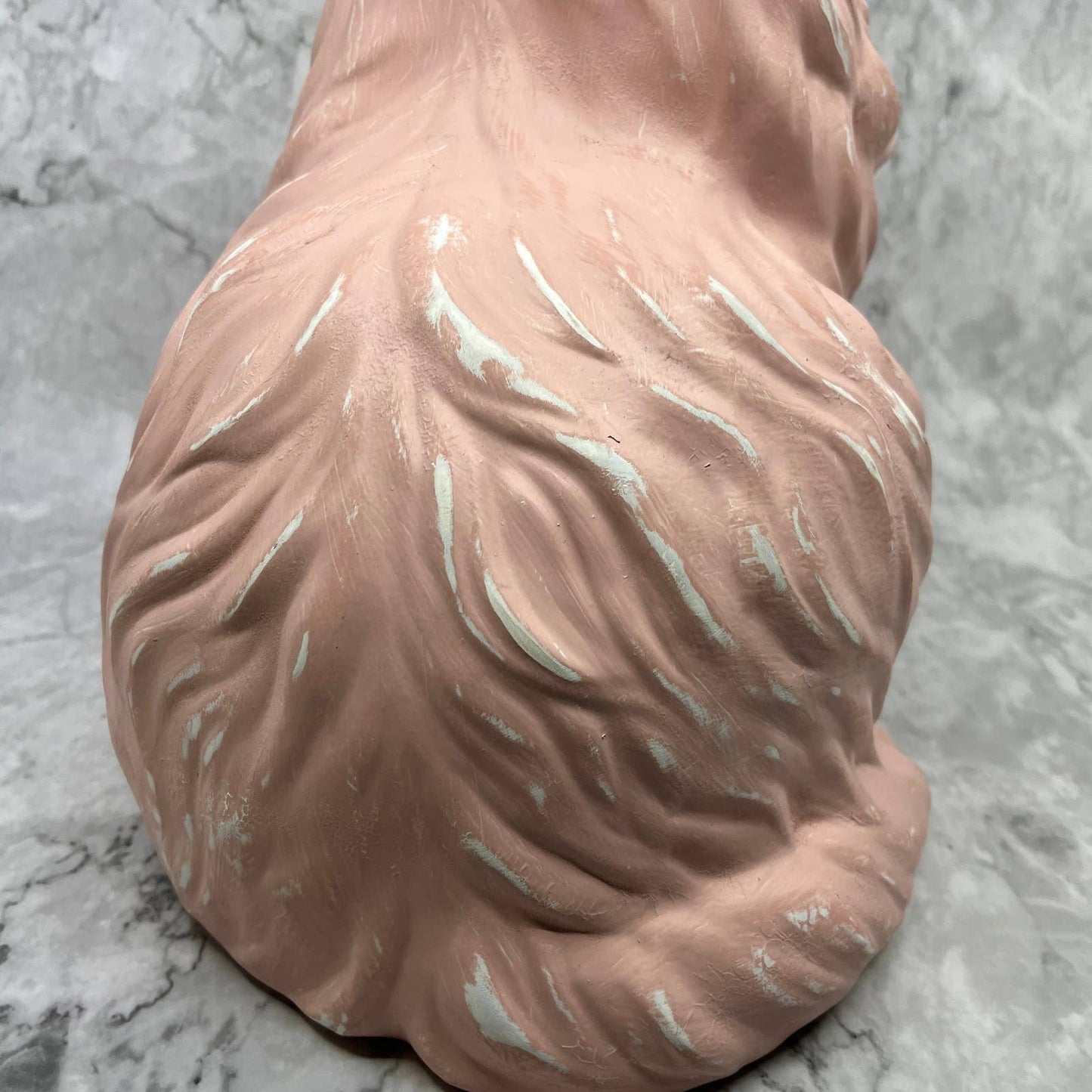 Vtg Hand Painted Lifesize Ceramic PINK Blue Eyes Fluffy Persian Cat Statue 14”