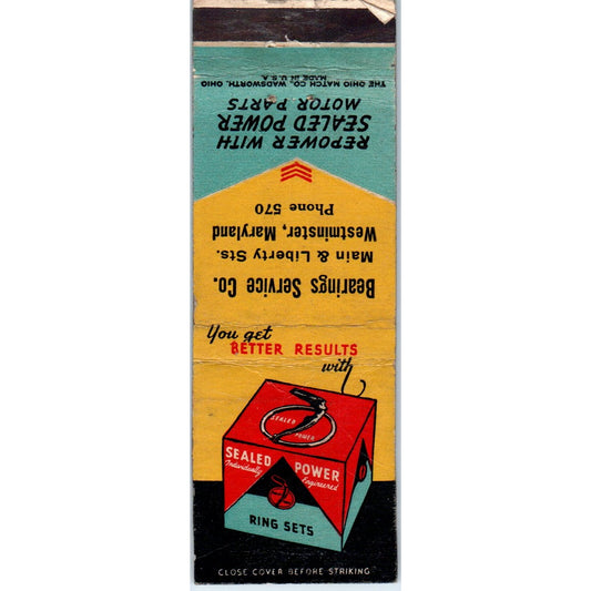 Bearing Service Co Westminster MD Advertising Matchbook Cover MM9-9