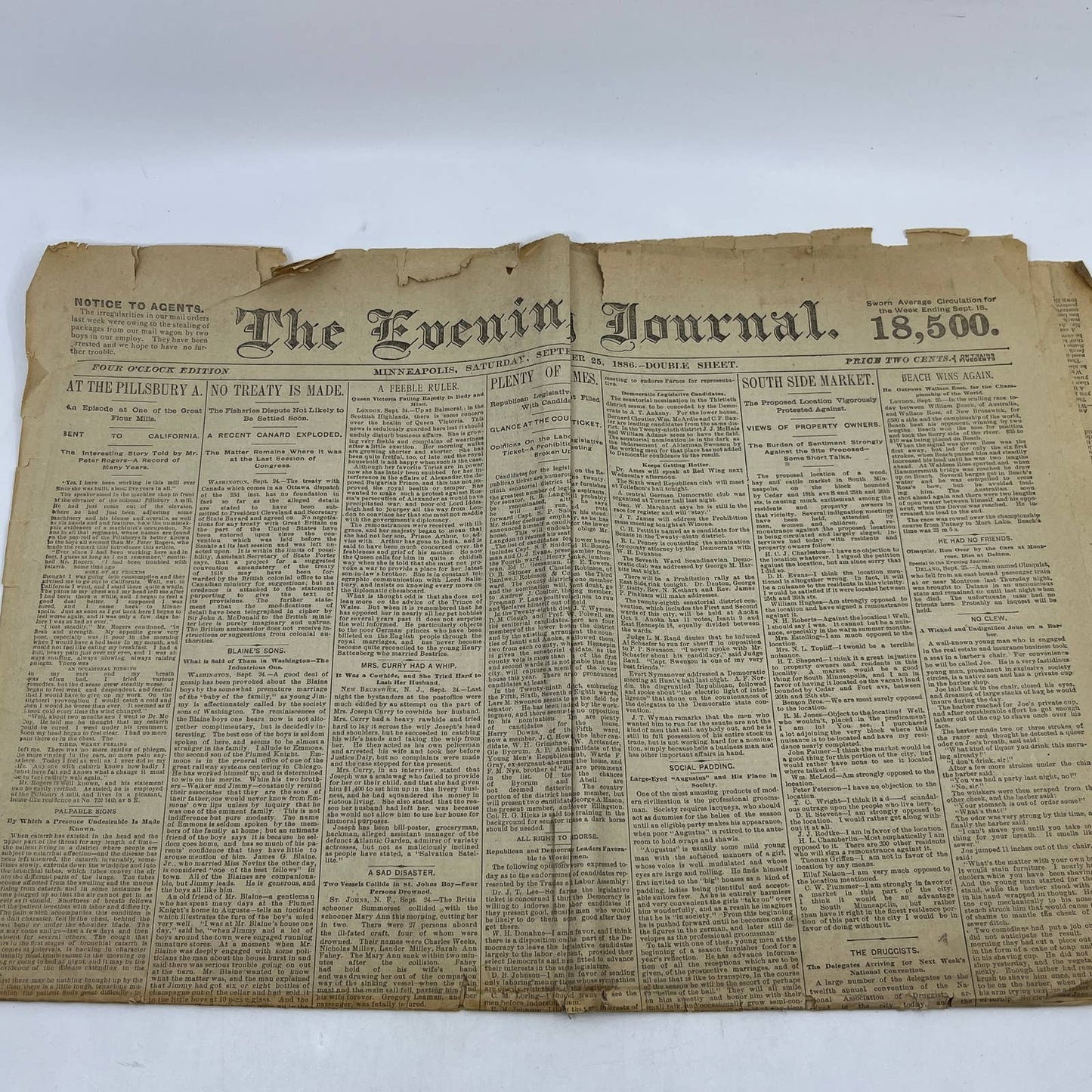 1886 Sep 25 Original Minneapolis Evening Journal Episode at Pillsbury A Mill FL4